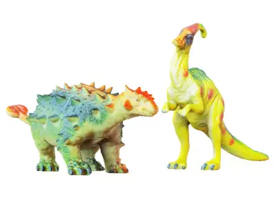 Two Toys Dinosaurs Parasaurolophus and Euplocephalus 3D model