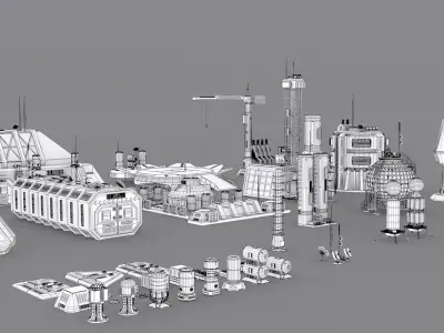 sci fi industrial objects 3D model