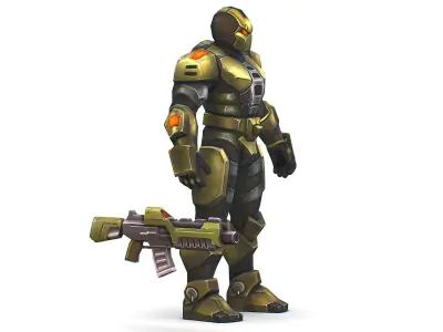Sci-Fi Man Cyborg - Male Drone Trooper Soldier Low-poly 3D model