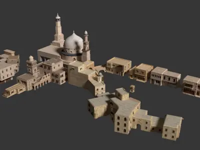 ancient arabian buildings Low-poly 3D model