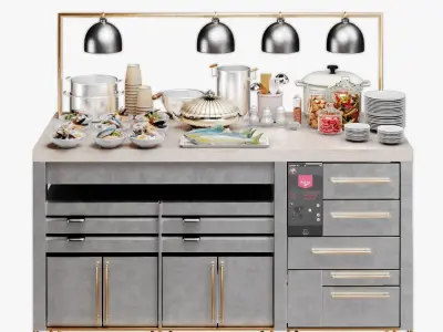  Food Serving Table with Seafood 3D model