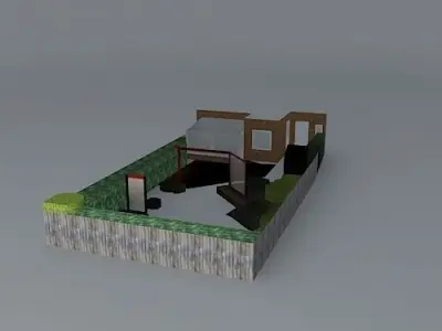 Low maintenance rear garden with angled deck and gravel  Free 3D model