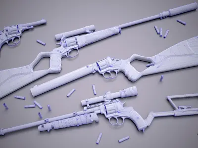 Custom rifle based on the Nagant revolver Low-poly 3D model