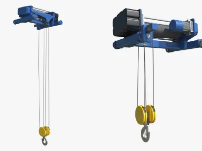 Industrial Machinery Wire Rope Hoist Blue Rigged 3D model