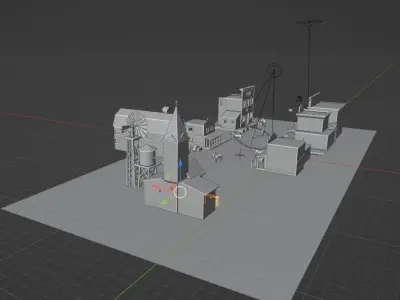 western cowboy village in kit Low-poly 3D model