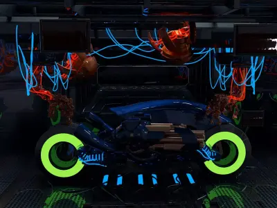 DemoX futuristic motorcycle with neon lights 3D model