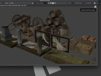 medieval street market Low-poly 3D model