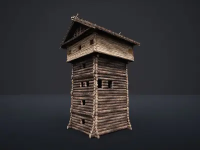 WATCHTOWER TOWER FORT SLAVIC PALISADE WOODEN CASTLE MEDIEVAL AAA Low-poly 3D model