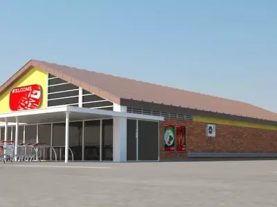 Super Market Building With Parking Space 3D model