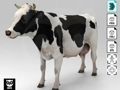 White Cow - Rigged - Animated 3D model