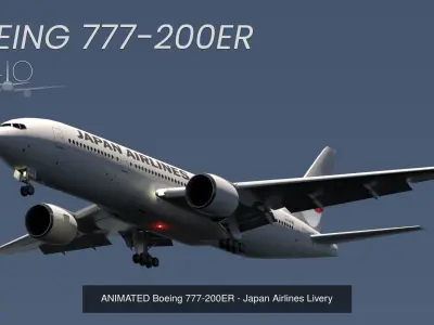 ANIMATED Boeing 777-200s - 5 Liveries 3D Model Collection