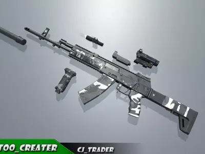 Modern AR Gun Rigged - Weapon Equipment Kit 3d model Low-poly 3D model