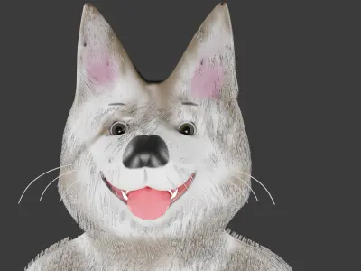 Low Poly Husky Dog 3D Model - Game Ready  Customizable Hair Mesh Low-poly 3D model