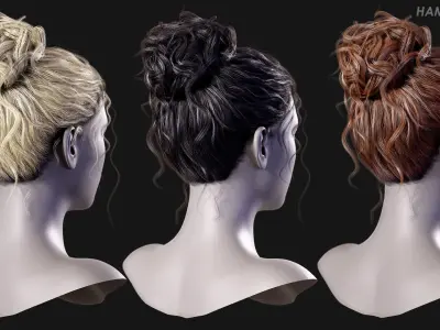 Real Time Hair Card Female Hairstyle part 09 Low-poly 3D model