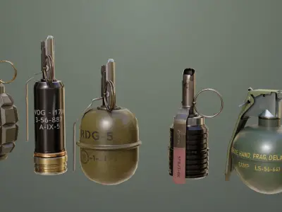 5 Fragmentation Grenades Single Mat PBR Low-poly 3D model