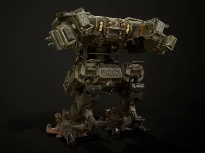 Rigged Battle Mech PBR Game Ready Low Poly Free low-poly 3D model