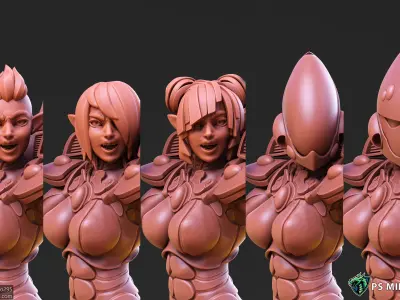 Space Elf Female Soldier Pose 2 - 8 Variants and 2 Pinups 3D print model