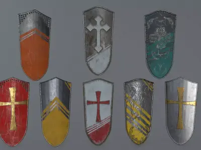 shield set 4 roman soldier holding and sword Low-poly 3D model