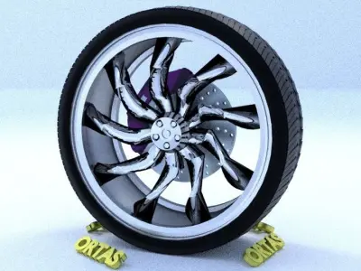 ORTAS CAR RIM 55 GAME READY RIM TIRE AND DISC 3D model