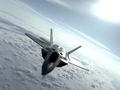 Warplane fighter jet flying in sky Low-poly 3D model