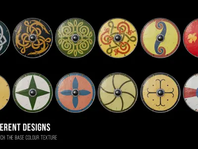 Game ready Viking round shield Low-poly 3D model