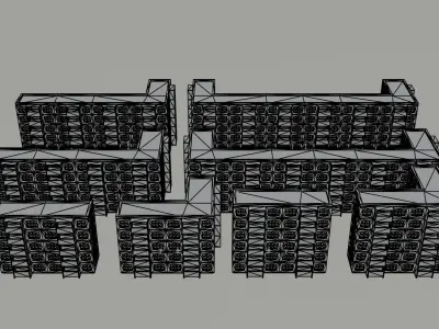 Cartoon city apartments kit Polygonal Style Low-poly 3D model