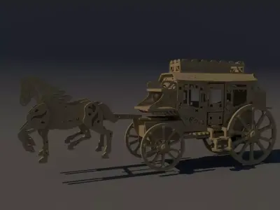 wooden horse cart 3D model