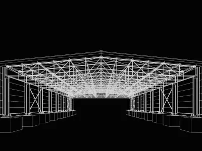 Industrial steel truss hall - calculated 3D model
