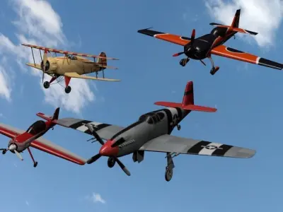 6 Stunt Planes and WW2 Bomber Pack Low-poly 3D model