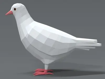 Low Poly Cartoon White Pigeon Low-poly 3D model