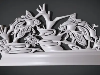 Unique Wall Ornament with Fish Ornament motif Low-poly 3D model