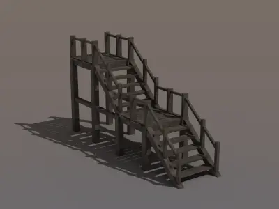 Stairs Wooden Low-poly 3D model