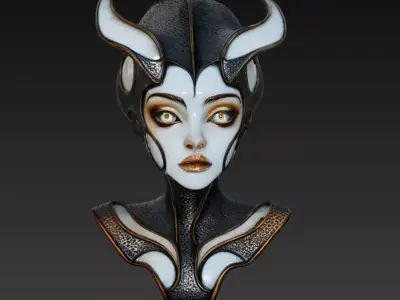 Stylized Alien Queen Bust STL 3D Print Sci Fi Character 3D print model