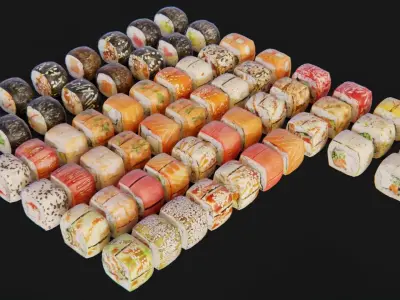 Sushi Maki Roll set fast food  Low-poly 3D model