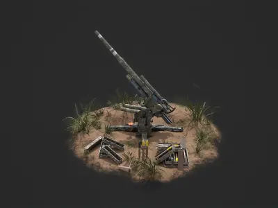 Flak 88 mm anti air craft and anti Tank with ammo Low-poly 3D model