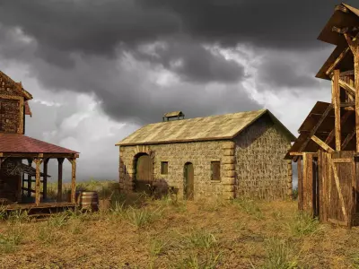  Village Hut Shed Barn Model Low-poly 3D model