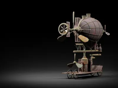 Fantasy Steampunk Flying Machine Low-poly 3D model