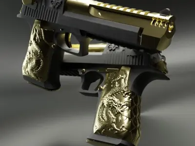 Gold Black 3D model Desert Eagle Guns Dragon Style Free 3D model