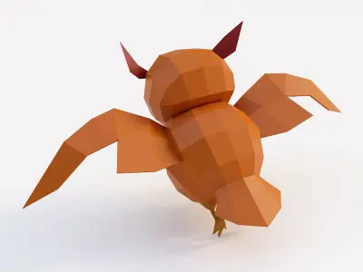 Owl 3d model orange flying in air Low-poly 3D model
