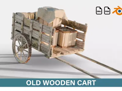 Old Wooden Cart Low-poly 3D model
