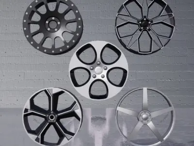 Rims 5 Pack Car Wheels Low-poly 3D model