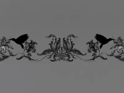 Cartouche ornate design with bird 3D model