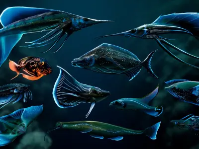 Alien Fish - Scifi Fantasy Creatures - Unreal Engine Support Low-poly 3D model