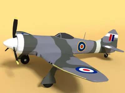 Low Poly Cartoon Hawker Tempest MKII Airplane Low-poly 3D model
