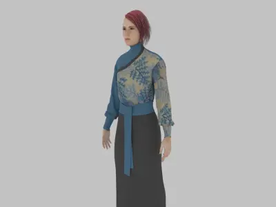 woman in asian clothes Low-poly 3D model