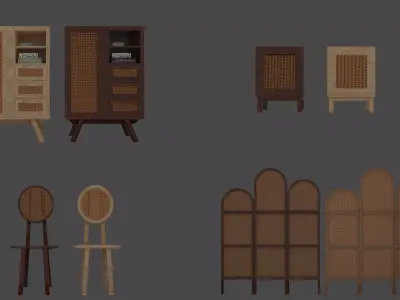 Five Types of Rattan Furniture 3D model