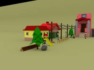 Low Poly Pack town with houses and cars Low-poly 3D model