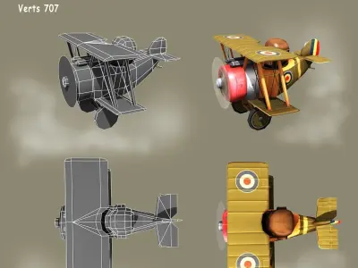 Low poly cartoon WW1 biplane Low-poly 3D model