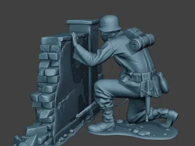 German soldier ww2 cover down G5 3D print model