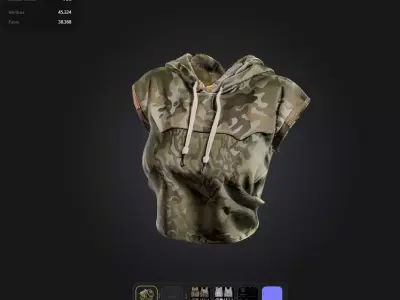 Hooded military top game ready UE5 Low-poly 3D model